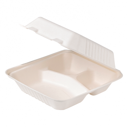 SQUARE PULP FOOD BOX WITH 3 COMPARTMENT-CLAMSHELL 200PCS(4X50PCS)