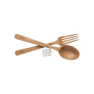 OAK COLLECTION Oak wood spoon and fork set, Oak wo