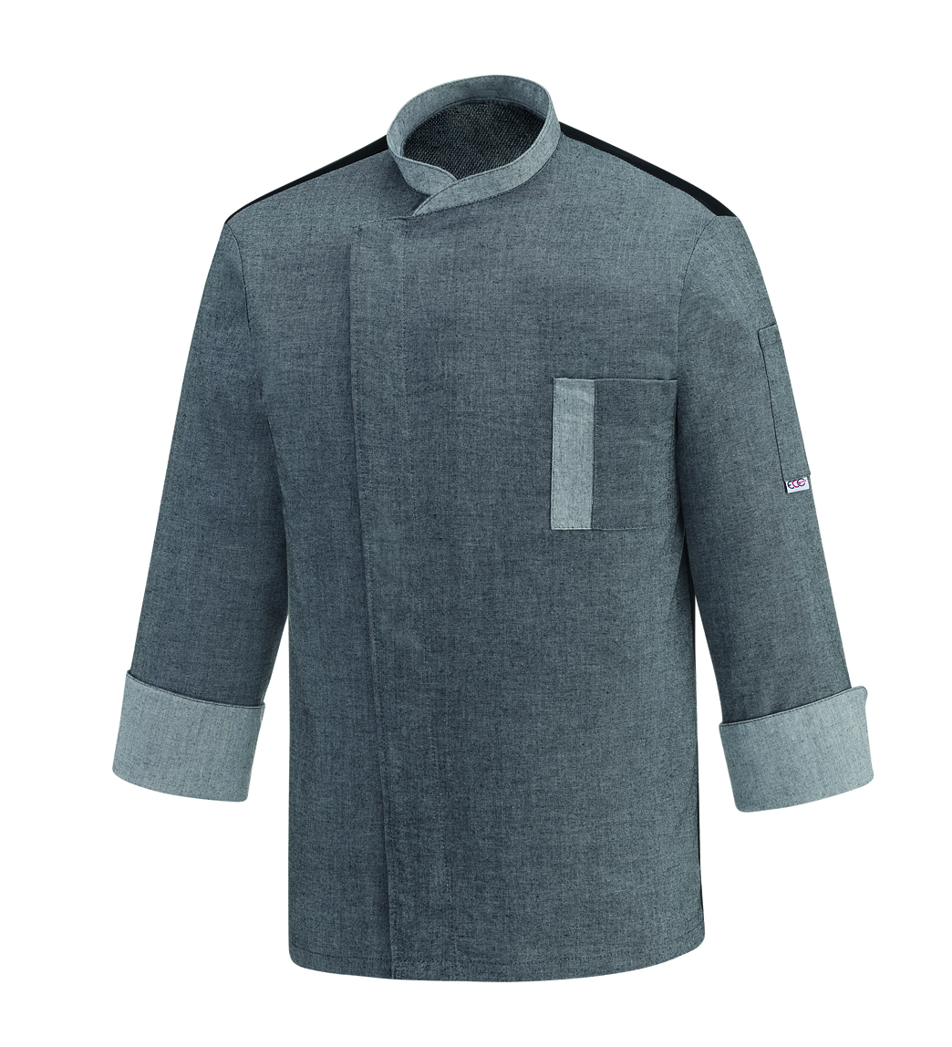 Hengittävä unisex kokin takki crossover kiinnityksellä ja painonapeilla